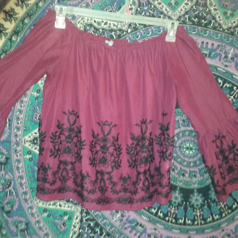 Charlotte Russe Medium Red W/Black Embroidery Top